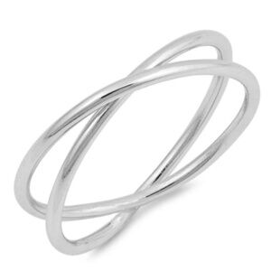 Sterling Silver Criss Cross Ring – Rhodium Plated Size 5.5